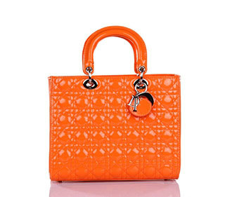 replica jumbo lady dior patent leather bag 6322 orange with silver